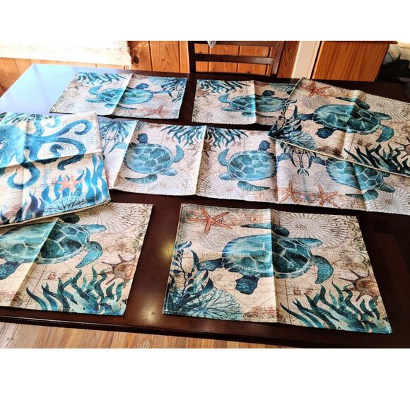 Beach Placemats Sea Turtle Table Decor 8pc Nautical Coastal Dining Decorations - Picture 16 of 16